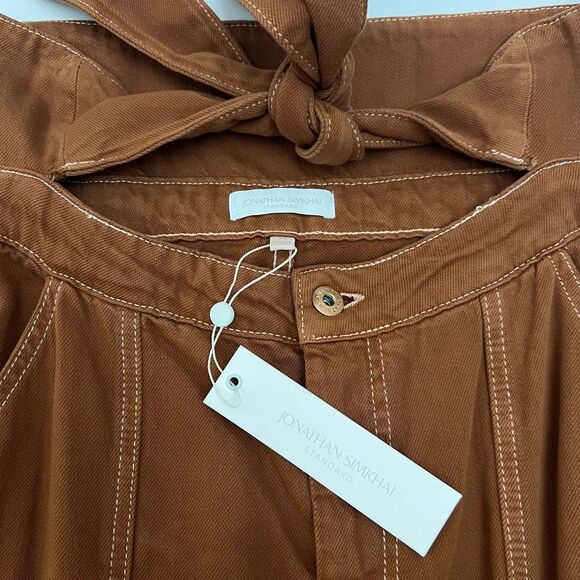 Jonathan Simkhai Iconic Henley Pants Sz 29 Brown Tie Waist Soft Denim Cargo - Picture 5 of 9